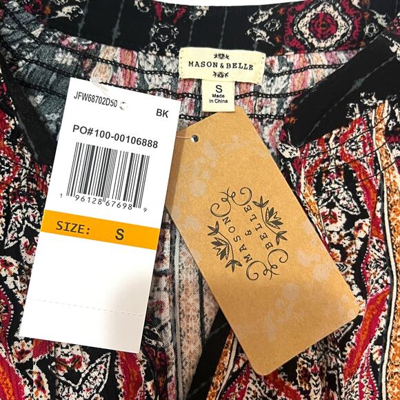 Mason & Belle SMALL Black Axelle Tie Front Top - Stitch Fix Boho Bead Detail - Picture 6 of 13